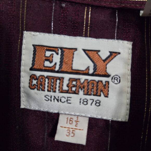 Ely Cattleman Mens Western Shirt 16 1/2 35 Burgundy Pearl Snaps Cowboy Pockets - Picture 3 of 5